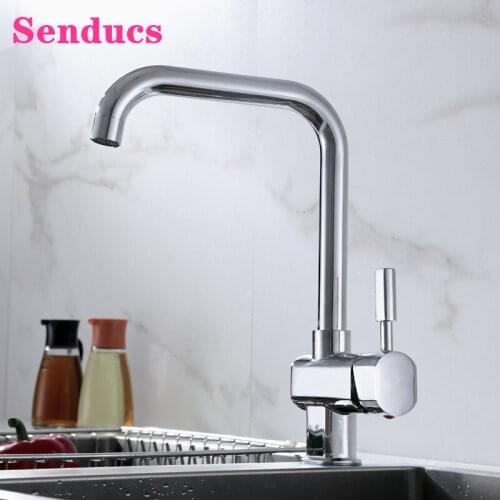 Kitchen Mixer Faucets Senducs Polished Chrome Kitchen Mixer Tap Deck Mounted Brass Hot Cold Kitchen Sink Mixer Faucets