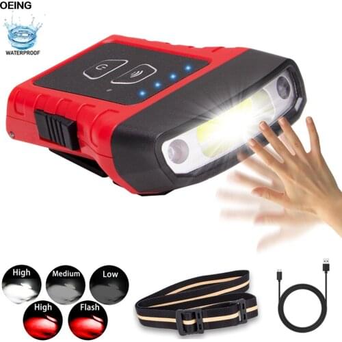 Portable LED Headlight COB Cap Light Super Bright Built-in Rechargeable Battery With Sensor Camping Light Waterproof Flashlight