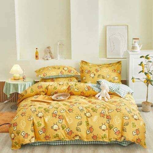 Yellow Cartoon Animal Bedding set,220x240 Duvet Cover Set With Pillowcase,210x210 Quilt Cover,Green Grid King Size Blanket Cover