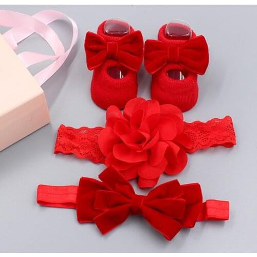 3Pcs/Set Baby Girl Headband Socks Set Lace Flower Bows Newborn Hair Bands Headbands for Girls Turban Baby Hair Accessories Gifts