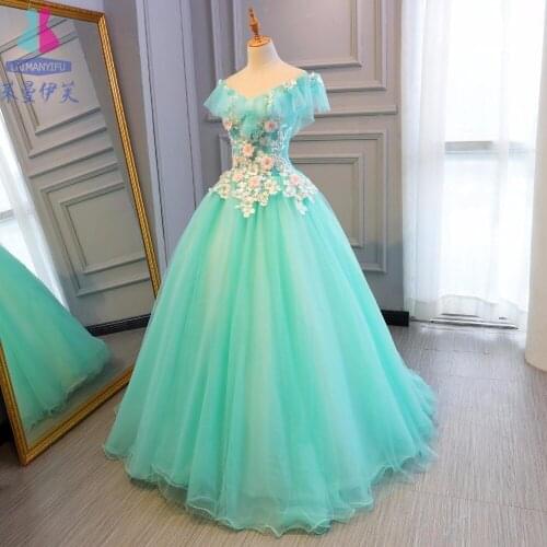 Luxury mint green lace ruffled slash ball gown wonderland cosplay medieval dress Renaissance gown queen Victoria Belle Ball