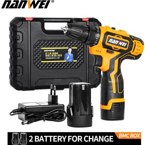 NANWEI Screwdriver Cordless Drill Power Tools Handheld Drill Lithium Battery Charging Drill 2 Battery