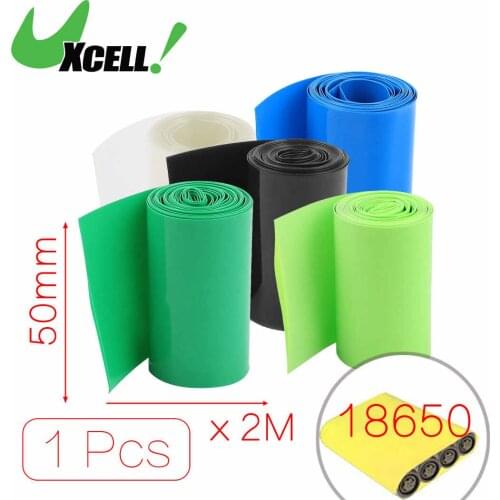 Uxcell 2Meters 50mm/56mm Width PVC Heat Shrink Wrap Tube Blue For 2 X 18650 Battery Black Blue Clear Green