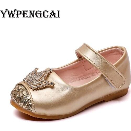 Rhinestone Crown Toddler Girl Shoes Size 21-36 Spring Autumn Party Sequined Shoes For Girl Princess Flats Girls Shoes #9CR0435