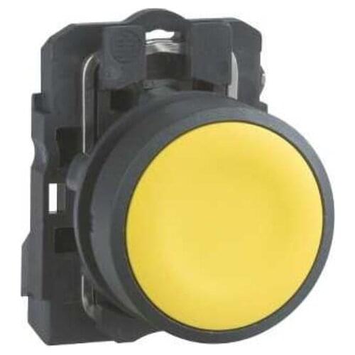 XB5AA51C XB5AA51 = ZB5AA5C + ZB5AZ101C Push button, plastic, flush, yellow, Ø22, spring return, unmarked, 1 NO