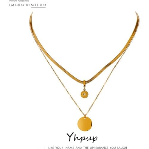 Yhpup Fashion Roman Numeral Pendant Layered Necklace Women Stainless Steel Titanium Steel Jewelry Charm Chain Choker Necklace
