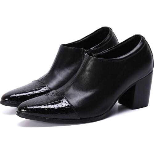 Zapatos De Hombre Snake Skin Black Patent Leather High Heels Shoes Mens Formal Wedding Suit Leather Italian Pointed Toe Shoes