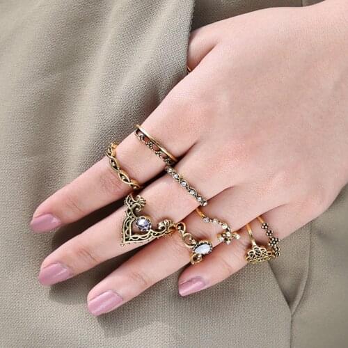 Vintage Charms Women Midi Finger Ring Set Shellhard Boho Gem Stone Flower Above Knuckle Rings Femme Bijoux Fashion Jewellry
