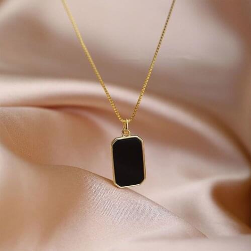 Yhpup Double-Sided Black White Enamel Natural Shell Pendant Necklace For Women Stainless Steel Metal Choker Necklace Gift 2021