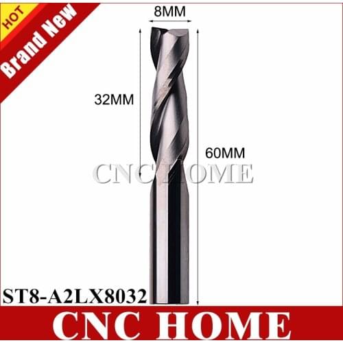 1pc HQ 8*32mm 2 Flutes Solid Carbide Milling Cutter Wood CNC Router Bits Two Flutes Spiral CNC End Mill 8mm Shank