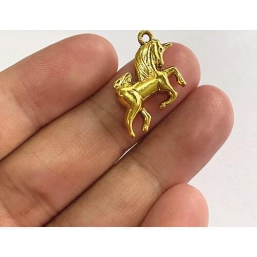 10pcs Charms Horse Unicorn 24x15mm Antique Gold Color Pendants DIY Crafts Making Findings Handmade Tibetan Jewelry For Necklace