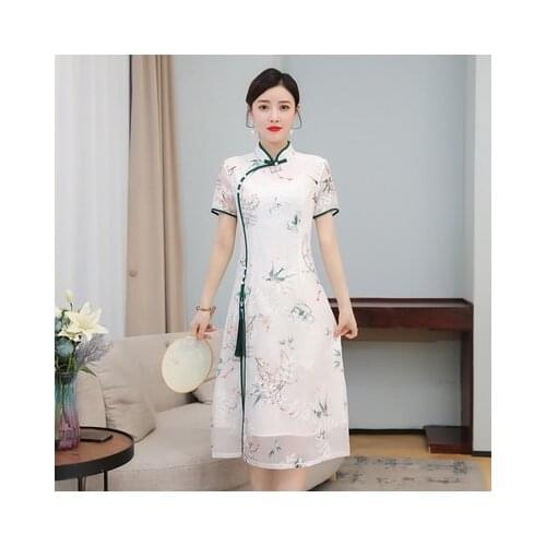2021 modern cheongsam ao dai vietnam aodai dress qipao long oriental dress women mandarin collar floral print dress party dress