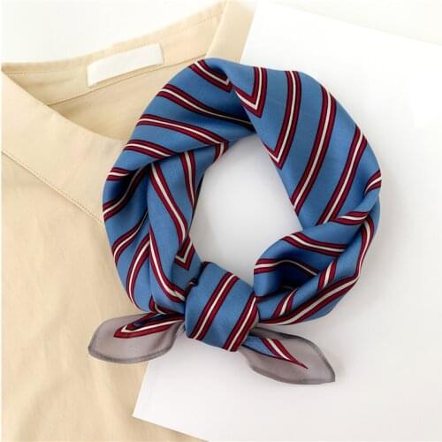 2021 Spring Summer Scarf Silk Square Striped Print Scarves Women Bandana High Quality Soft Neck Tie Hairband Neckerchief New