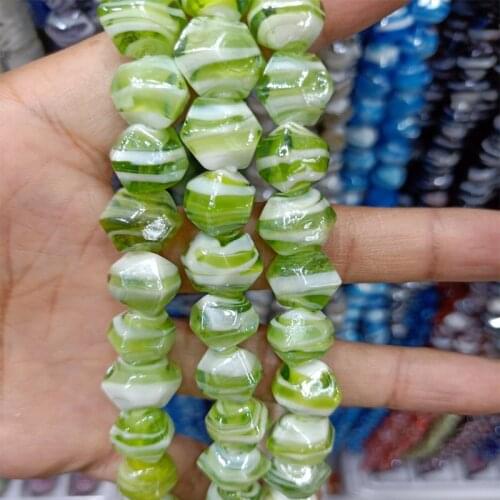 30pcs Faceted Lampwork Glaze Beads About 13MM Hexagon Shape Loose Section Handmade Lampwork Beads For Jewelry Making DIY Craft