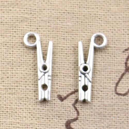 50pcs Charms Clothespin 18x8mm Antique Silver Color Plated Pendants Making DIY Handmade Tibetan Silver Color Jewelry