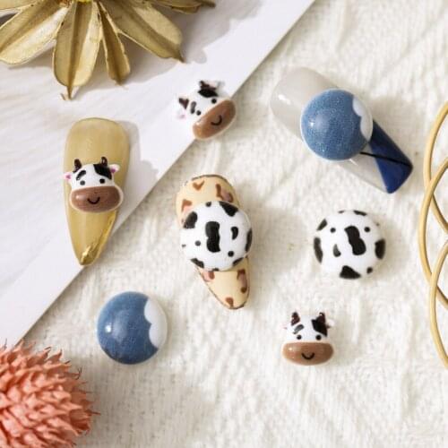 50 Pcs/pack 3D Milk Cow Nail Art Decorations Animal Cartoon Painted Resin Manicure Jewelry Accessories Wholesale Drop Shipping