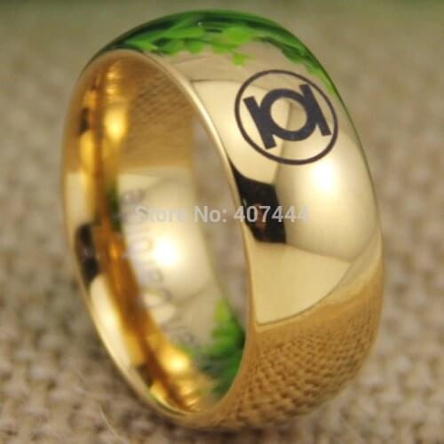 Free Shipping YGK JEWELRY Hot Sales 8MM Shiny Golden Dome The New GREEN LANTERN New Mens Tungsten Wedding Ring