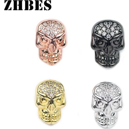 Skull Pendant CZ Copper Bead Micro Inlay White Zircon Spacers Loose Beads For Jewelry making DIY bracelet Necklace Accessories