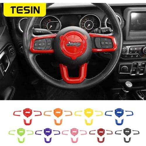 TESIN Car Steering Wheel Decoration Cover Stickers Accessories for Jeep Wrangler JL 2018+ for Jeep Gladiator JT 2018-2021