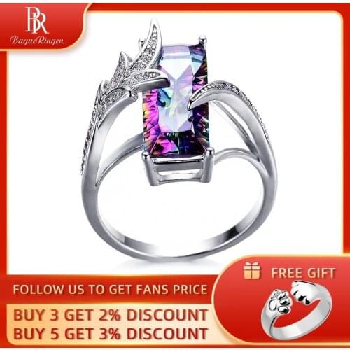Bague Ringen Rainbow Fire Mystic Topaz Gemstone Rings Pure 925 Sterling Silver Jewelry Wedding Party Gift For Women Size 6-10