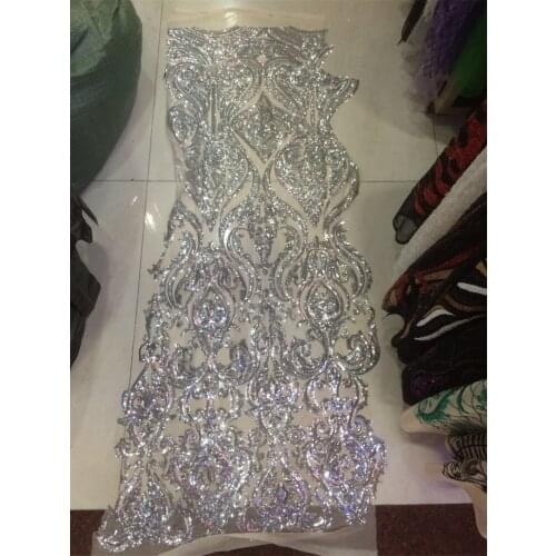 Five colors silver sequins fabric 2017 fashion african tulle lace fabric with full sequins 5yard high quality lace fabric sales