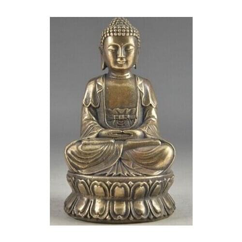 Copper Brass CHINESE crafts Asian Exquisite Chinese Bless Collectable Copper Amulet Buddha Sakyamuni Statue