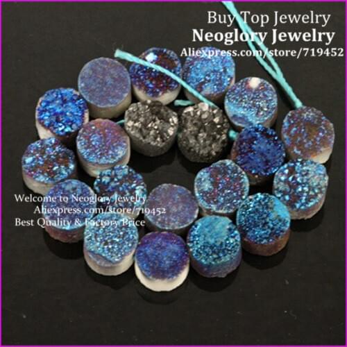 Mystical Titanium Drusy Stone flat round shape Pendant Bead, Rough Druzy Quartz Rainbow Cabochons Stone Beads 10X10mm