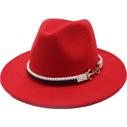 Seioum Spring Wide Brim Fedora Men Women Vintage Jazz Hats Fashion Stars Wool felt hat Unisex red Felt Bowler Trilby