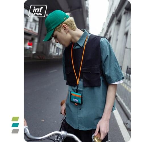 INFLATION Streetwear Men Mini Card Bag Harajuku Color Block Mini Bag Men Fanny Pack 452AI2021