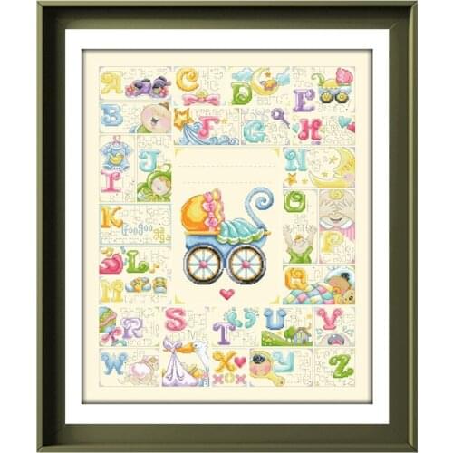 Baby birthday record cross stitch kits pattern 18ct 14ct 11ct light yellow fabric embroidery DIY hand made needlework