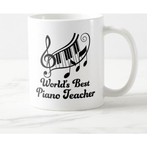 Novelty Worlds Best Piano Teacher Milk Coffee Cup Chic Black White Piano Key Music Cups Mugs Creative Gifts for Musician 11oz