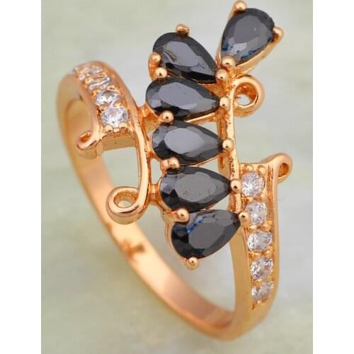 New Hot Popular black gem stone rings for women Fashion jewellery Yellow Gold black Ring size 6 7 8 AR584