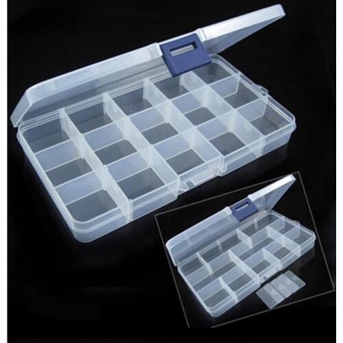 15 grid plastic Rhinestones Dired Flower Nail Art Jewelry Organizer Box Transparent jewelry case box Plastic Storage Case new