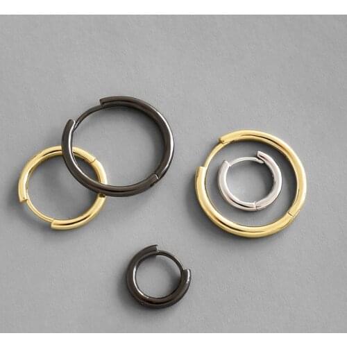 INS 1pair Authentic 925 Sterling silver Black/ White/ Gold Glossy Lucky Circle Hoop Huggie Earrings Fine jEWELRY TLE789