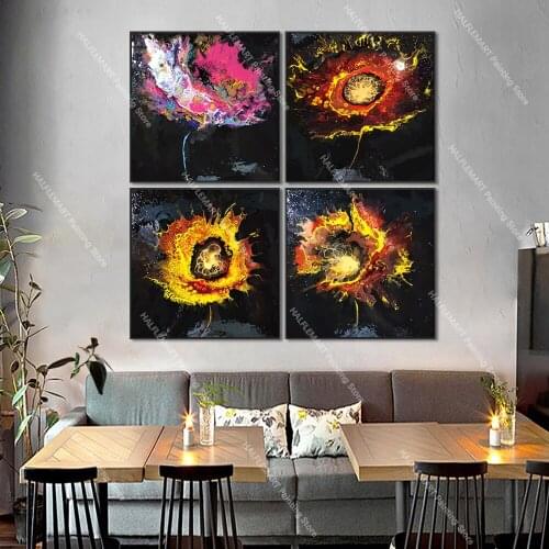 Original Design Abstract oil Painting Print on Canvas Painting Watercolor Gold Poppies Flower Wall Art Poster Home Decor Picture