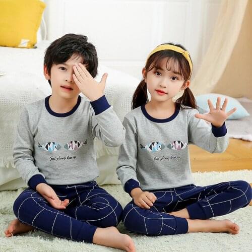 2021 Autumn Winter Long Sleeve Kid Sleepwear Set Cotton Pajamas Set Boys Pyjamas Sets for Kids Home Clothes Girls Pajamas Set