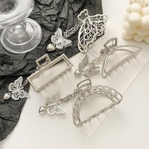 Koren Silver Butterfly Heart Hair Claw Sweet Love Pendant Hairpin Ponytail Women Hairpin Long Tassel Hair Clips Hair Accessories