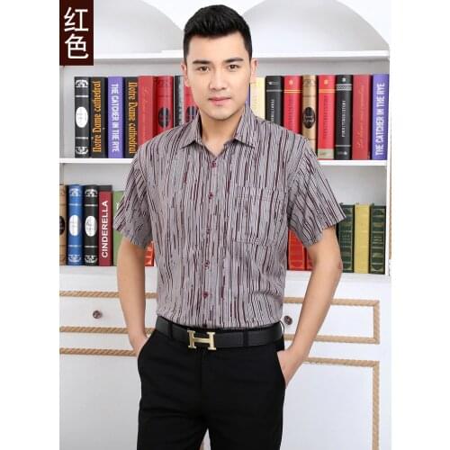 Yun to spin printing sliver red mulberry silk silk short sleeve shirt 2020 Plus - size mens leisure