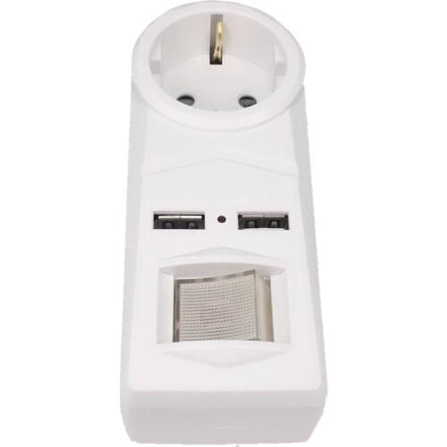 16A 250V European Type Conversion Plug Power Strip Socket Plug Sockets Dual USB Ports EU Plug with switch