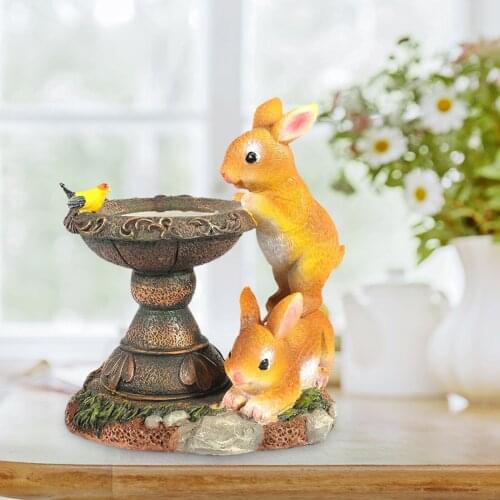 Rabbit Sculpture Statue Garden Ornament Bunny Home Figurines Solar Light Sculpture Balcony Yard Patio Decor