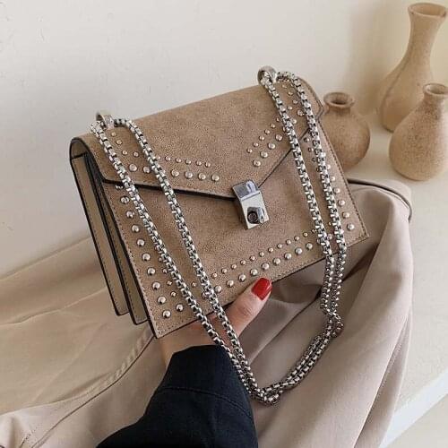 2021 Chain Rivet Lock Crossbody Bag PU Leather Small Scrub Shoulder Messenger Bags For Women Elegant Ladies Travel Mini Bags