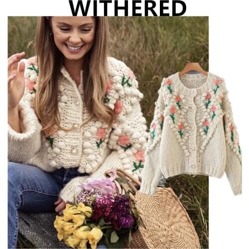 Jenny&Dave loose knitted cardigans jacket winter sweaters women instagram fashion blogger vintage Mohair flower Hand crochet