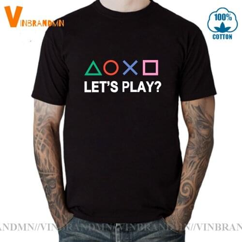Hip Hop 100% Cotton Lets Play PS1 PS5 Short Sleeve boys Retro PS Logo Tees Xbox Vedeo Game play station T-shirt Men Tee shirt