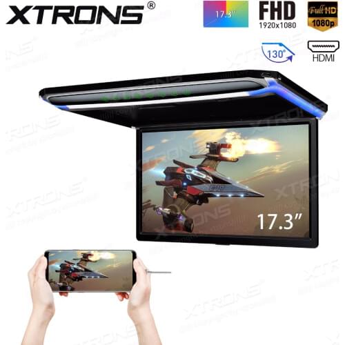 XTRONS 17.3" Monitor 1080P Video HD Digital TFT Screen Wide Screen Ultra-thin Mounted Car Roof Player IR FM USB SD NO DVD