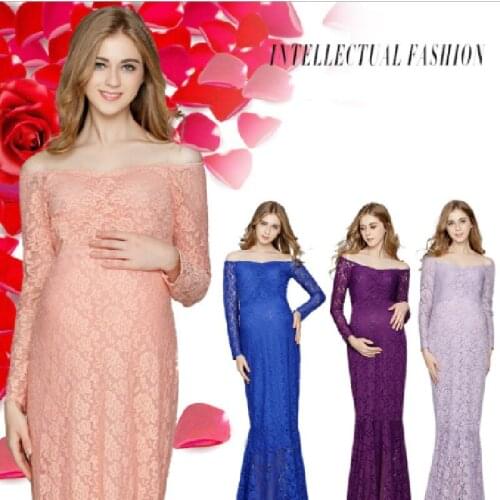 New Mermaid Skirt Maternity Dresses Lace Long Sleeve Photography Sexy Photo Props Shoot Maxi Gown Pregnant Pregnancy Women Dress