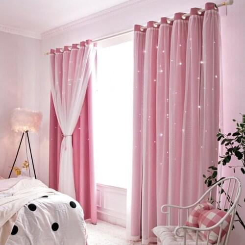 Curtain + window screen Modern Hollow Star Faux Linen Blackout Curtains for Living Room Bedroom Curtains Window Curtains for the