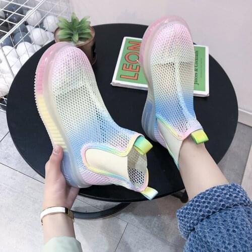 Women Shoes 2021 New Fashion Round Toe Rainbow Colors Ankle Boots Women Platform Shoes Summer Breathable Mesh Sock Boots