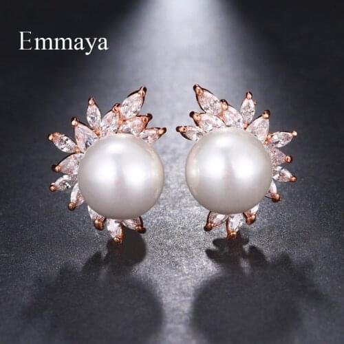Emmaya Brand Fashion Gorgeous Charm AAA Cubic Zircon Three Colors Pearl Earrings for Women Popular Wedding Travel Jewelry Gift