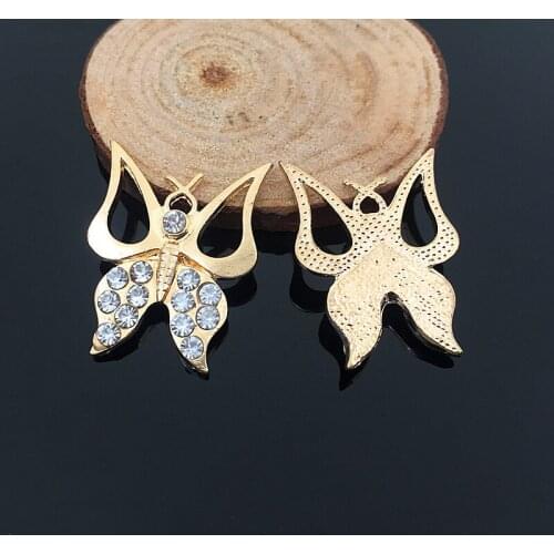 2016New 100pcs Alloy Rhinestone Gold Butterfly Button For Craft Decorative For DIY hair accessoriess HZ211