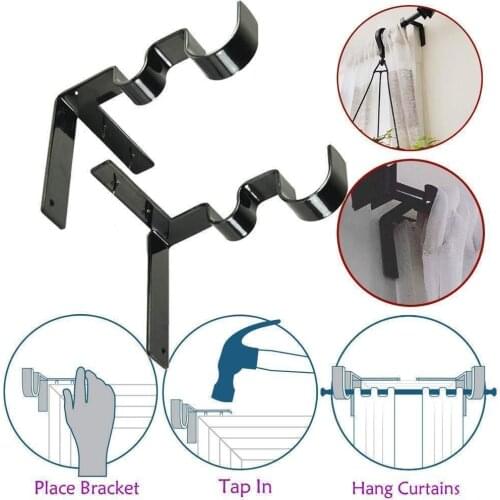 2PCS Single Hang Curtain Rod Holders Bracket Into Window Frame Curtain Rod Bracket Curtain Rod Bracket Black Drop Shipping